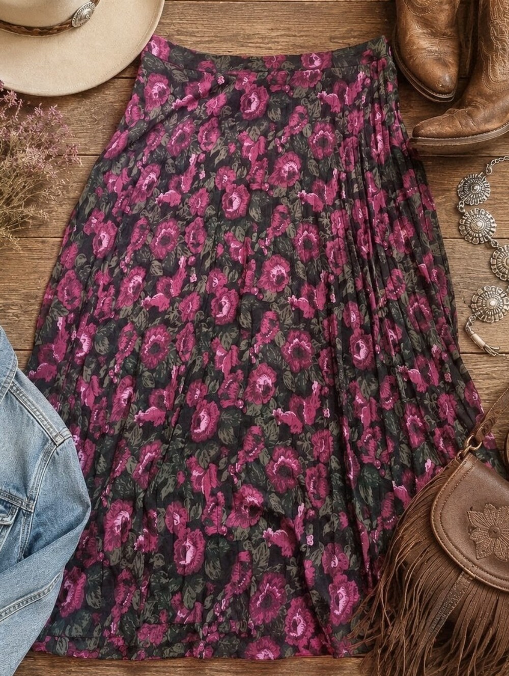 Joe Fresh Floral Pleated Maxi Skirt Size 16 Western Boho Prairie